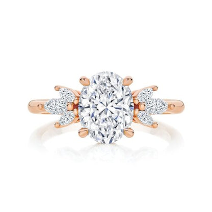 1.60 Ct Oval & Marquise Cut Hidden Halo Lab Diamond Engagement Ring In Yellow Gold