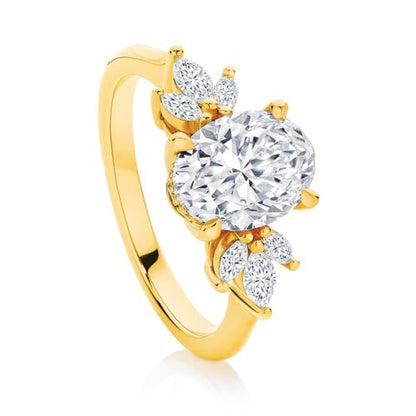 1.60 Ct Oval & Marquise Cut Hidden Halo Lab Diamond Engagement Ring In Yellow Gold