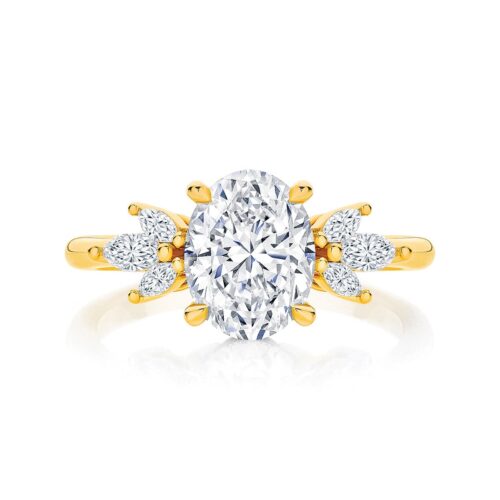 1.60 Ct Oval & Marquise Cut Hidden Halo Lab Diamond Engagement Ring In Yellow Gold