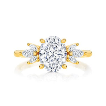 1.60 Ct Oval & Marquise Cut Hidden Halo Lab Diamond Engagement Ring In Yellow Gold