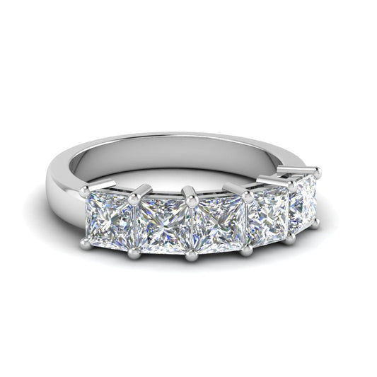 3.75 Ct Princess Cut Prong Set 5 Stone Lab Diamond Engagement Ring In White Gold